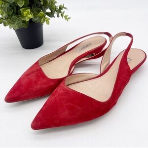 M.M. LaFleur Federica Red Suede Pointed Toe Slingback Dressy Flats Low Heel Pump